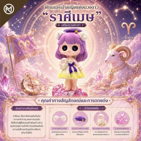 2 Art Toy โมเดลฟิกเกอร์ เจ้าหญิงแห่งดวงดาว ราศีเมษ เสริมดวงชะตา การเงินการงานโชคลาภ ฐานคริสตัล ของขวัญ