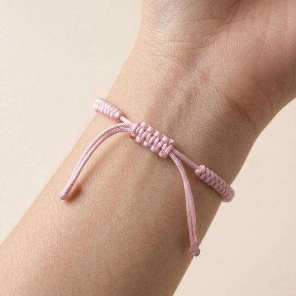 สร้อยข้อมือเชือกชมพู ด้ายสีชมพูมงคล + ก้อนเมฆมงคล "จี้ซวงสี่" ปรับขนาดได้ เสริมความรัก และเสริมความโชคดี