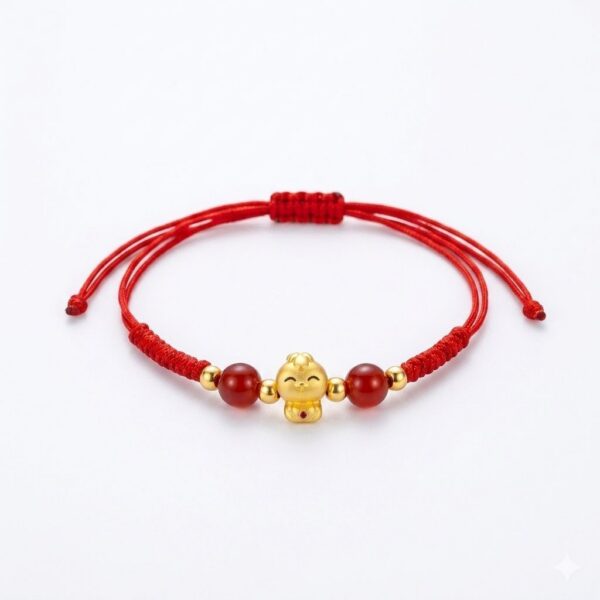 สร้อยข้อมือเชือกแดง ด้ายแดงมงคล + จี้งูทองเสริมมงคล เสริมโชคลาภ การเงิน และความสำเร็จ ปรับขนาดได้ สายมู