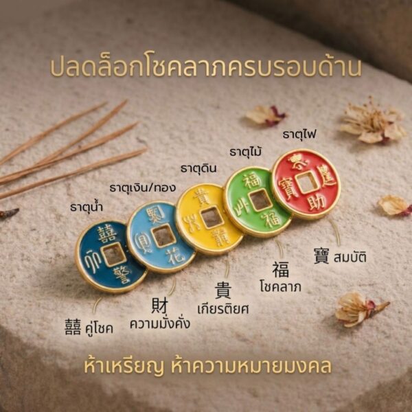 th-11134207-81ztc-mnfbe7m89secf9.jpg สร้อยข้อมือเชือกแดง ด้ายแดงมงคล + เหรียญจีน 5 ธาตุ 5 สี เสริมโชคลาภ การเงิน ฮวงจุ้ย ปรับขนาดได้ สายมู