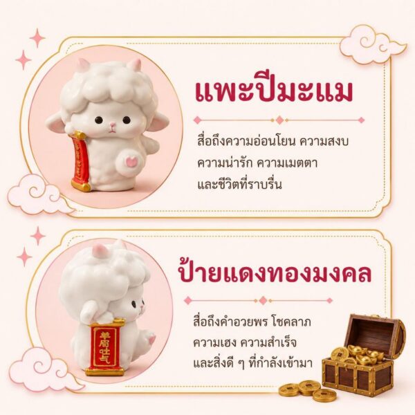 ฟิกเกอร์ แพะน้อยปีมะแม ถือป้ายมงคล โมเดล นักษัตร เสริมโชคลาภ ความสุข Art Toy ของเล่น