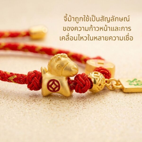 สร้อยข้อมือเชือกแดง ด้ายแดงมงคล จี้ม้าทอง + เหรียญจีนจี้ 發 เสริมโชคลาภ การเงิน ความสำเร็จ ร่ำรวย ปรับขนาดได้ สายมู