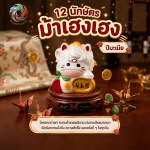 ฟิกเกอร์ ม้าเฮงเฮง ถือเหรียญมงคล นักษัตร  ปีมะเมีย ตกแต่งโต๊ะ เสริมโชคลาภ Art toy ของเล่น Mooniverse