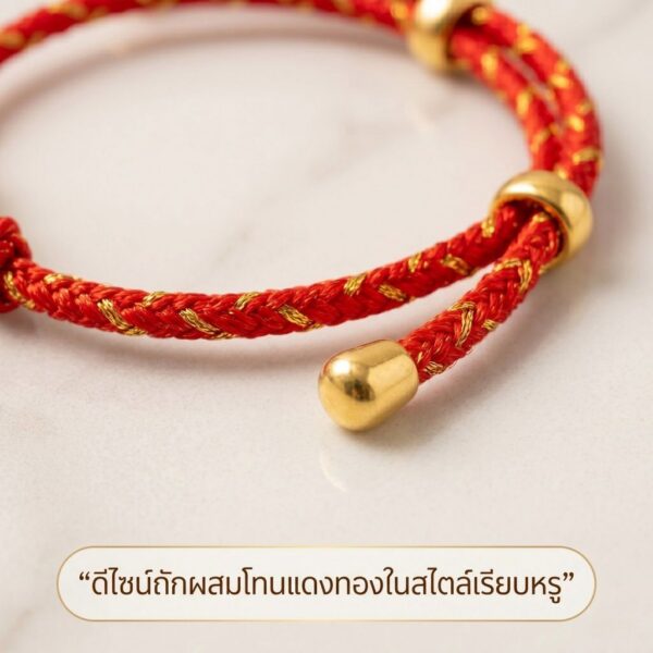 สร้อยข้อมือเชือกแดง ด้ายแดงมงคล + จี้ทองก้อนลายจีน เสริมโชคลาภ มั่งคั่ง การเงิน เรียบหรู สีทอง ปรับขนาดได้ สายมู