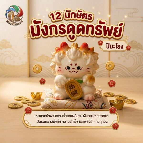 ฟิกเกอร์ มังกรดูดทรัพย์ ถือเหรียญมงคล ร่ำรวย นักษัตร ปีมะโรง ตกแต่งโต๊ะ Art toy ของเล่น Mooniverse