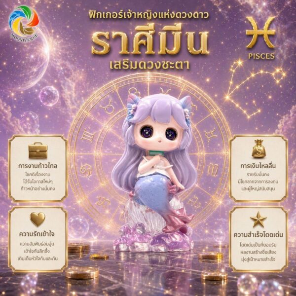 Art Toy โมเดลฟิกเกอร์ เจ้าหญิงแห่งดวงดาว ราศีมีน เสริมดวงชะตา การเงินการงานโชคลาภ ฐานคริสตัล ของขวัญ