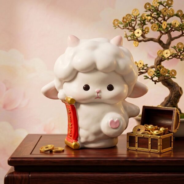 ฟิกเกอร์ แพะน้อยปีมะแม ถือป้ายมงคล โมเดล นักษัตร เสริมโชคลาภ ความสุข Art Toy ของเล่น