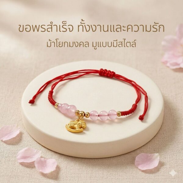 th-11134207-81ztk-mne60p96fb4454.jpg สร้อยข้อมือเชือกแดง ด้ายแดงเสริมมงคล พร้อมจี้ม้าโยก ลูกปัดสีชมพู ปรับขนาดได้ เสริมความรัก เสริมโชคลาภ
