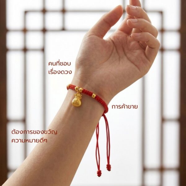 th-11134207-81ztk-mnfe9apyf401d1.jpg สร้อยข้อมือเชือกแดง ด้ายแดงมงคล + จี้ถุงเงิน 福 เสริมโชคลาภ การเงิน ฮวงจุ้ย เงินทองไหลมาเทมา ปรับขนาดได้ สายมู