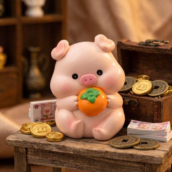 th-11134207-81ztk-mogdqsj77bbd54.jpg ฟิกเกอร์ หมูน้อยปีกุน ถือส้มมงคล โมเดล นักษัตร เสริมโชคลาภ เรียกทรัพย์ Art Toy ของเล่น