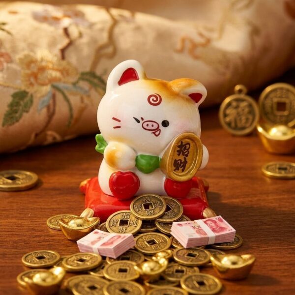 ฟิกเกอร์ หมูเรียกทรัพย์ ถือเหรียญทอง ร่ำรวย นักษัตร ปีกุน ตกแต่งโต๊ะ  Art toy ของเล่น Mooniverse