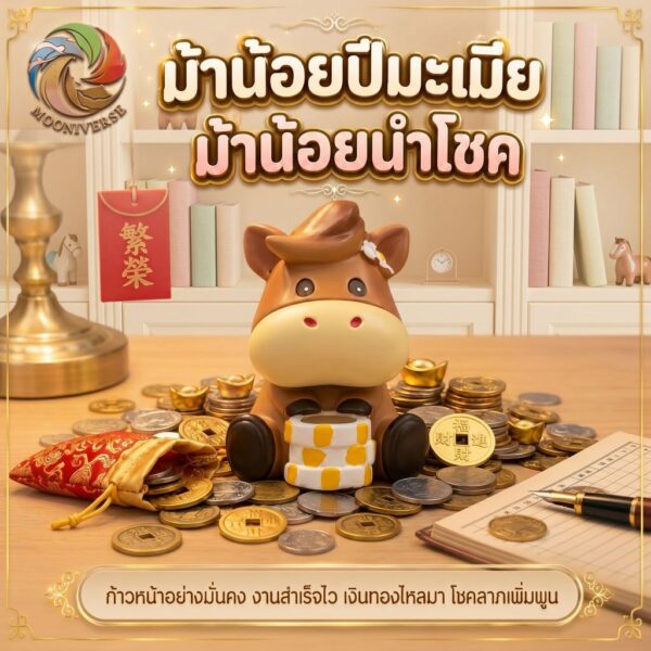 ฟิกเกอร์ ม้าน้อยปีมะเมีย ถือเหรียญทอง โมเดล นักษัตร เสริมความสำเร็จ เรียกทรัพย์ Art Toy ของเล่น