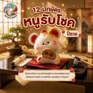 ฟิกเกอร์ หนูรับโชค ถือเหรียญมงคล นักษัตร ปีชวด ตกแต่งโต๊ะ เสริมโชคลาภ Art toy ของเล่น Mooniverse