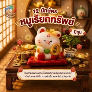 ฟิกเกอร์ หมูเรียกทรัพย์ ถือเหรียญทอง ร่ำรวย นักษัตร ปีกุน ตกแต่งโต๊ะ  Art toy ของเล่น Mooniverse