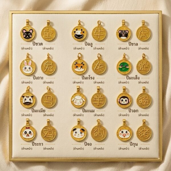 จี้เหรียญทอง 12 นักษัตร สร้อยคอ สร้อยข้อมือ เสริมดวง เครื่องประดับสายมู ของขวัญ Mooniverse