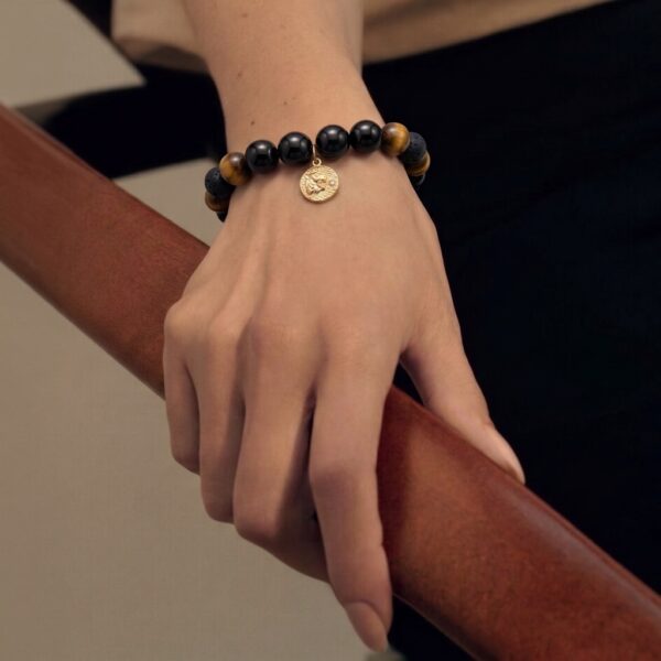 3 กำไลหินมงคล แบล็กอาเกต Black Agate ปกป้องคุ้มครอง เสริมความมั่นใจ จี้นักษัตรชุบทอง เงินแท้ S925 Glow