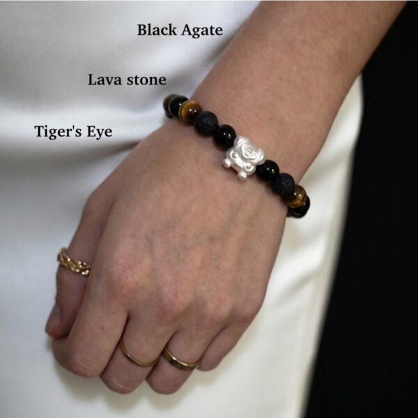4 กำไลหินมงคล แบล็กอาเกต Black Agate ปกป้องคุ้มครอง เสริมความมั่นใจ ชาร์มนักษัตร เงินแท้ S999 Fortune