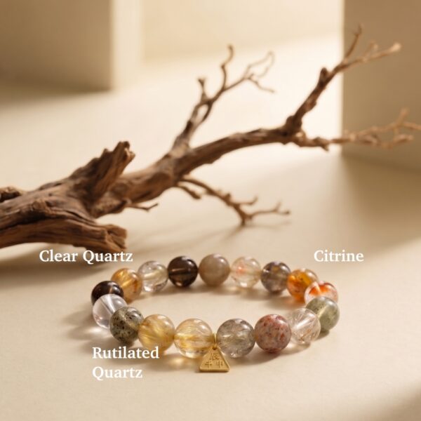กำไลหินมงคล รูไทล์ควอตซ์ (Rutilated Quartz) เสริมการเงิน เปิดรับโอกาส จี้ซาฮะเงินแท้S925 รุ่นTrinity