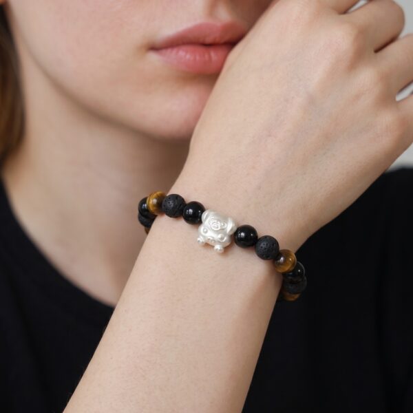 6 กำไลหินมงคล แบล็กอาเกต Black Agate ปกป้องคุ้มครอง เสริมความมั่นใจ ชาร์มนักษัตร เงินแท้ S999 Fortune