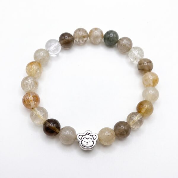 กำไลหินมงคล รูไทล์ควอตซ์ (Rutilated Quartz) เสริมการเงิน ชาร์มนักษัตรน่ารัก เงินแท้S999 รุ่น Destiny