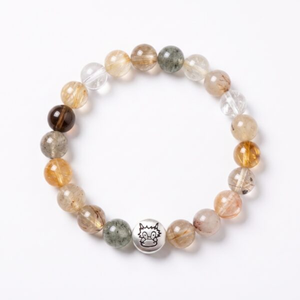 กำไลหินมงคล รูไทล์ควอตซ์ (Rutilated Quartz) เสริมการเงิน ชาร์มนักษัตรทรงกลม เงินแท้S999 รุ่น Starlit