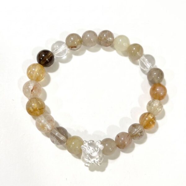 8 กำไลหินมงคล รูไทล์ควอตซ์ (Rutilated Quartz) เสริมการเงิน ชาร์มนักษัตร เงินแท้ S999 รุ่น Fortune