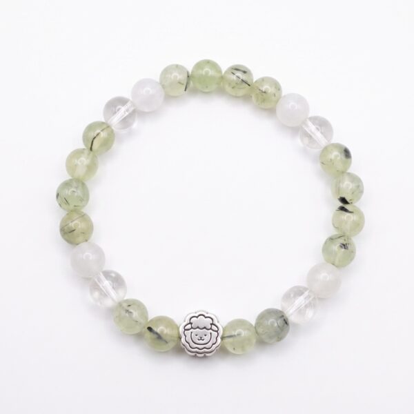 กำไลหินมงคล พรีไนต์ (Prehnite) เสริมสมดุล ฟื้นฟูจิตใจ ชาร์มนักษัตรน่ารัก เงินแท้ S999 รุ่น Destiny