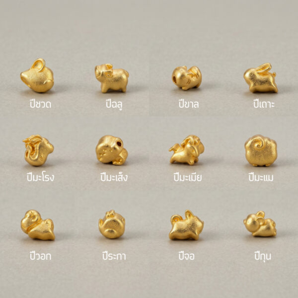 จี้ 12 นักษัตร คอลเลกชัน "Golden Mellow" จี้ทองแมตต์ สไตล์มินิมอล 3D Chibi เสริมดวง น่ารัก เรียบหรู Mooniverse