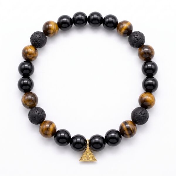 กำไลหินมงคล แบล็กอาเกต Black Agate ปกป้องคุ้มครอง เสริมความมั่นใจ จี้ซาฮะเงินแท้ S925 รุ่น Trinity
