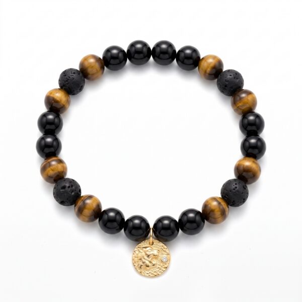 8 กำไลหินมงคล แบล็กอาเกต Black Agate ปกป้องคุ้มครอง เสริมความมั่นใจ จี้นักษัตรชุบทอง เงินแท้ S925 Glow