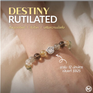 ปก กำไลหินมงคล รูไทล์ควอตซ์ (Rutilated Quartz) เสริมการเงิน ชาร์มนักษัตรน่ารัก เงินแท้S999 รุ่น Destiny