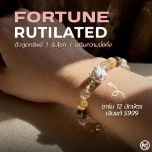 ปก กำไลหินมงคล รูไทล์ควอตซ์ (Rutilated Quartz) เสริมการเงิน ชาร์มนักษัตร เงินแท้ S999 รุ่น Fortune