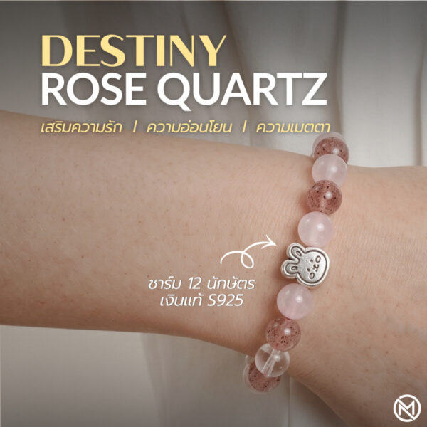 กำไลหินแท้ โรสควอตซ์ เสริมความรัก ชาร์มนักษัตรน่ารัก เงินแท้ S999 | Destiny