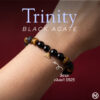 กำไลหินมงคล แบล็กอาเกต Black Agate ปกป้องคุ้มครอง เสริมความมั่นใจ จี้ซาฮะเงินแท้ S925 รุ่น Trinity