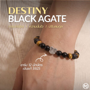 กำไลหินมงคล แบล็กอาเกต Black Agate ปกป้องคุ้มครอง เสริมความมั่นใจ ชาร์มนักษัตร เงินแท้ S999 Destiny